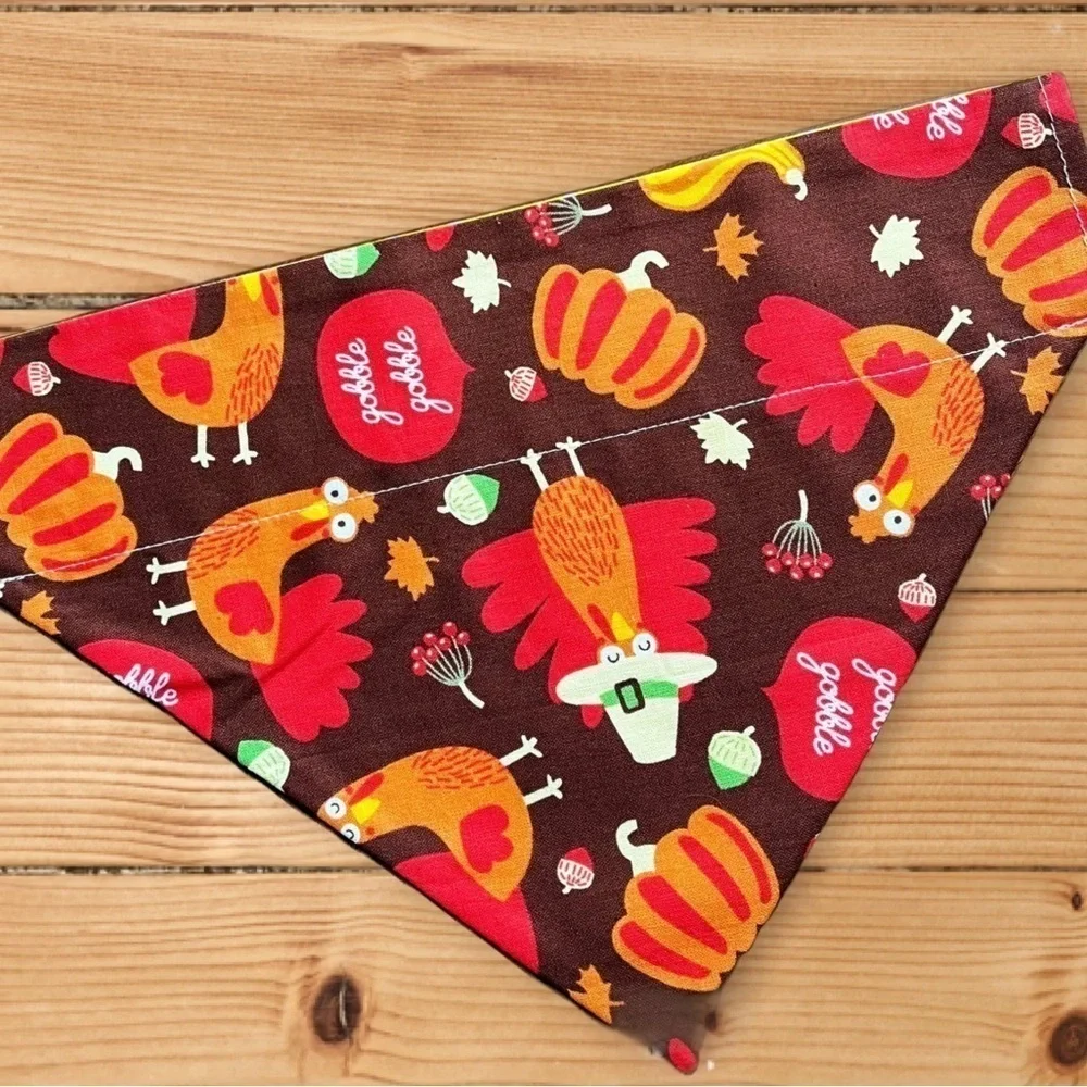 Thanksgiving Turkey Handmade Reversible Over Collar Dog Bandana XS SM M La…
